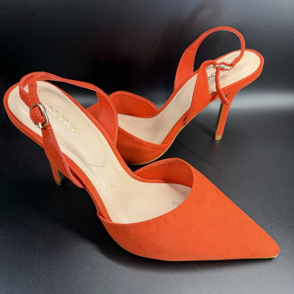 Aldo Stessy slingback pointed-toe heels in a bright coral